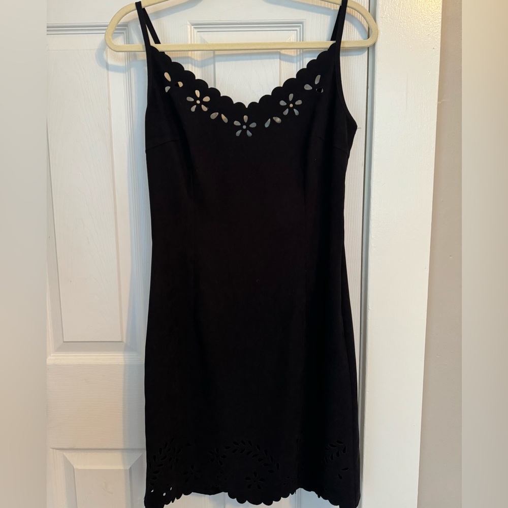 Vintage 90s Hugo Buscati Black Floral Cut-Out Mini Size 8 Dress